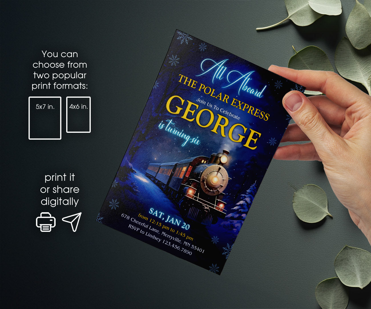 The Polar Express Christmass Train customizable invitation template | Share or Print | JQ399