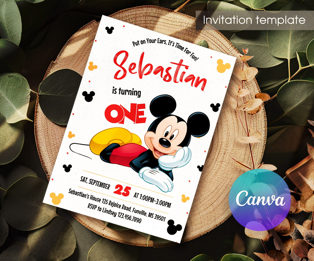 Mickey Mouse 1st Birthday customizable invitation template | Share or Print | CF088