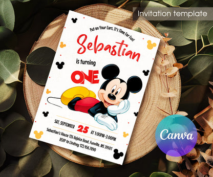 Mickey Mouse 1st Birthday customizable invitation template | Share or Print | CF088