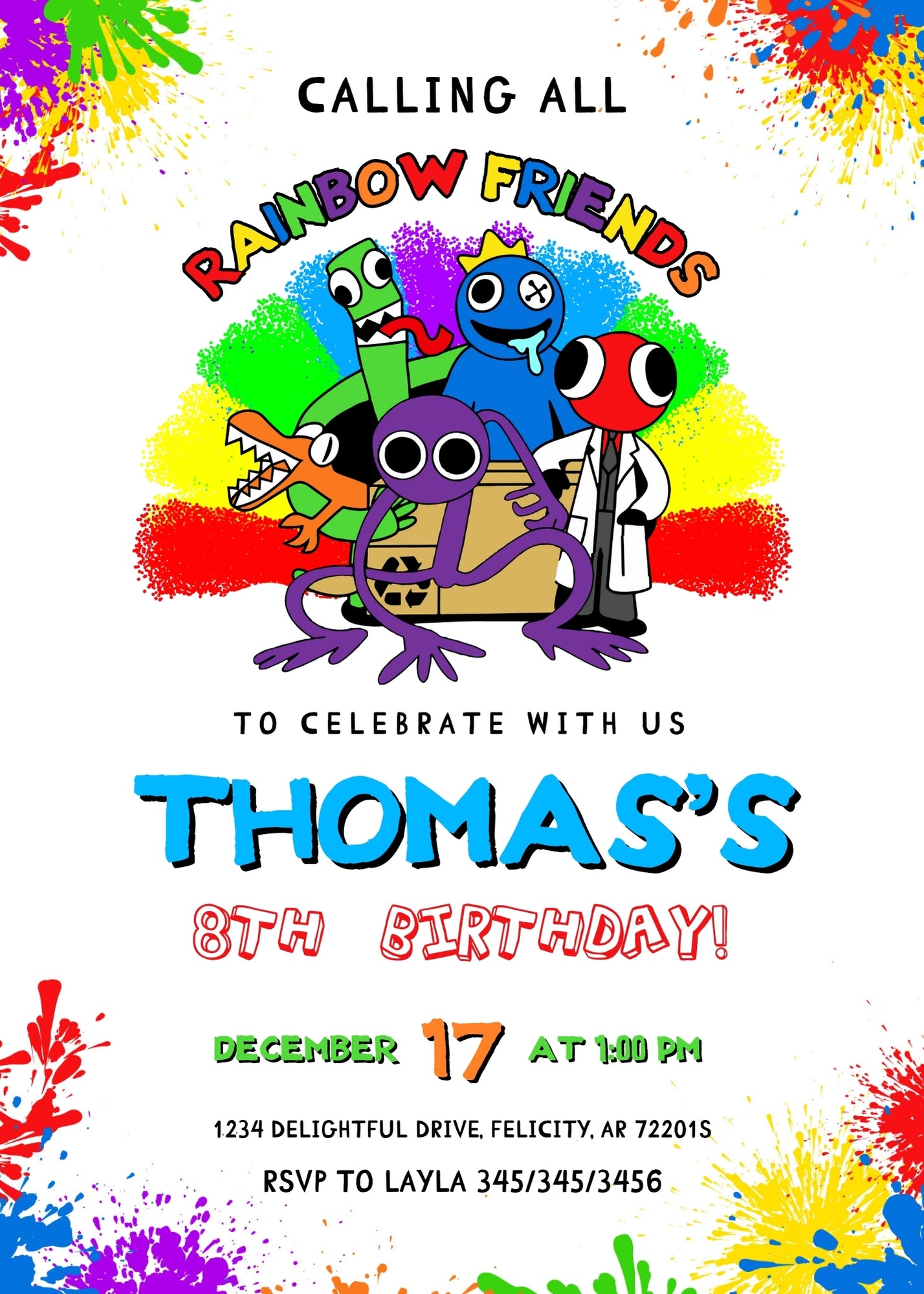 Rainbow Friends customizable invitation template | Share or Print | QF994