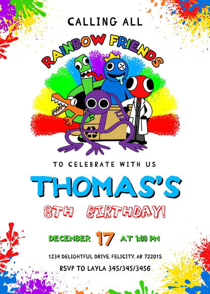 Rainbow Friends customizable invitation template | Share or Print | QF994