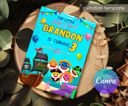 Baby Shark customizable invitation template | Share or Print | SZ758