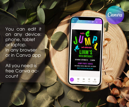 Trampoline Jump Party customizable invitation template | Share or Print | XJ523