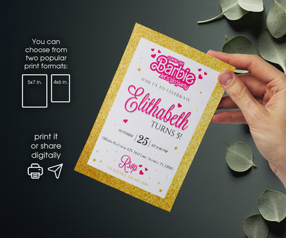 Barbie Pink customizable invitation template | Share or Print | girl | AX085