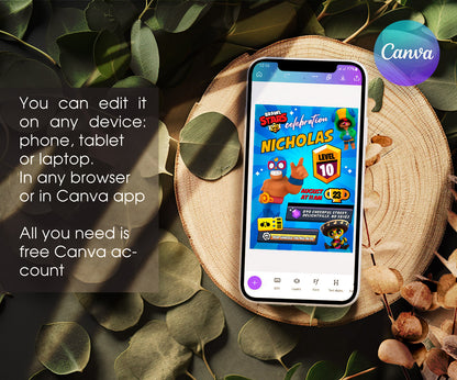 Brawl Stars Gamer customizable invitation template | Share or Print | GJ990
