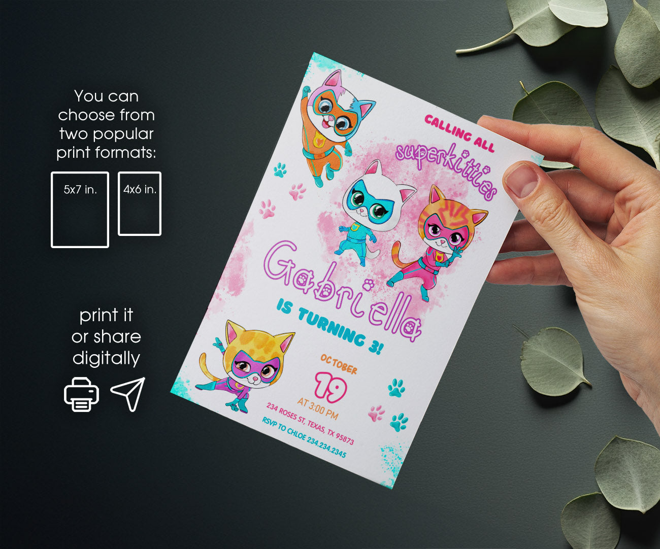 SuperKitties customizable invitation template | Share or Print | DG597