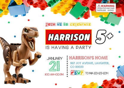 Lego Dinosaur T-Rex customizable invitation template | Share or Print | LM332