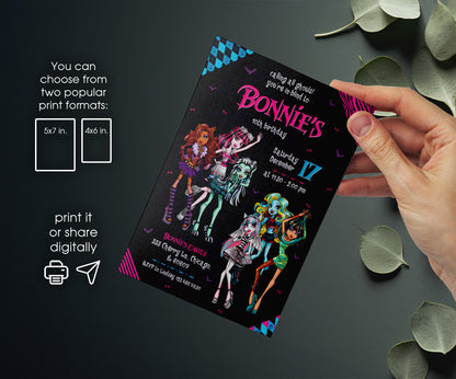 Monster High customizable invitation template | Share or Print | girl | XU971