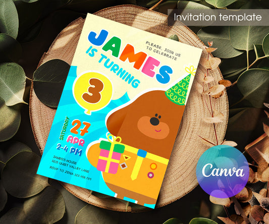 Hey Duggee customizable invitation template | Share or Print | LJ824