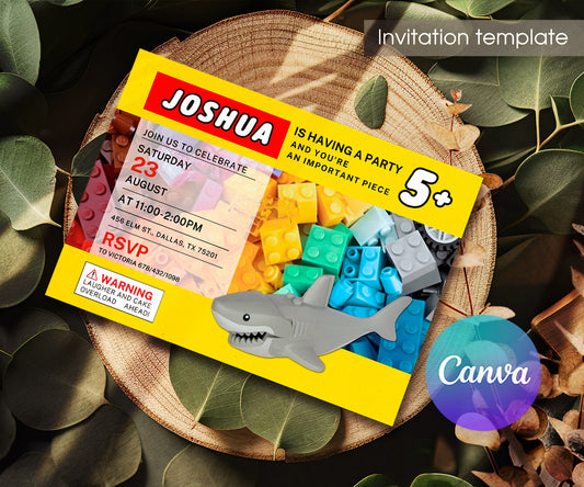 Lego Shark Jaws customizable invitation template | Share or Print | VL489