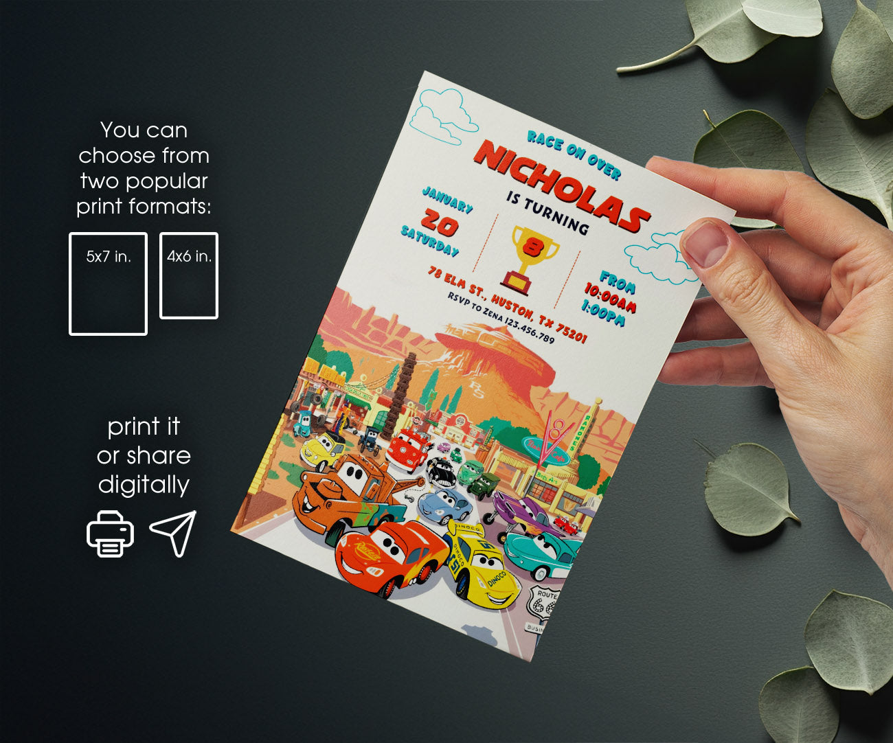 Cars Lightning McQueen customizable invitation template | Share or Print | boy | LW136