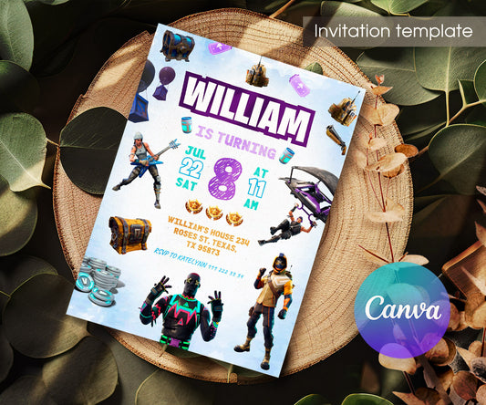 Fortnite Gamer customizable invitation template | Share or Print | boy | YG265