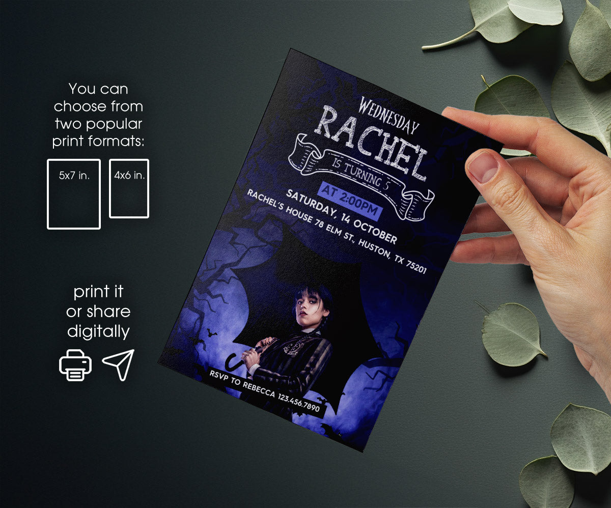 Wednesday Addams customizable invitation template | Share or Print | girl | BA941