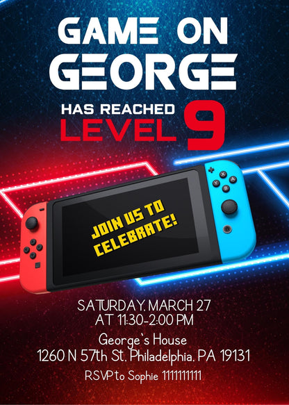 Nintendo Switch Gamer customizable invitation template | Share or Print | NZ326