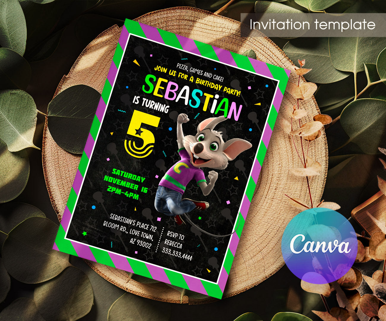 Chuck E. Cheese customizable invitation template | Share or Print | FT996