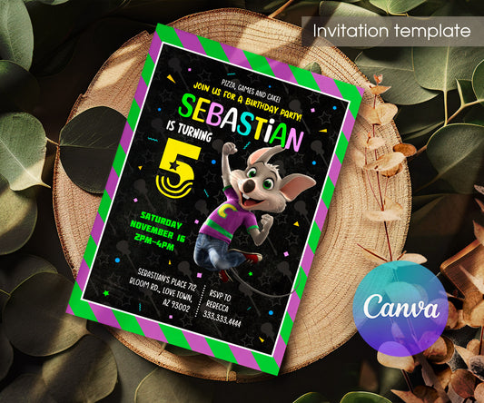 Chuck E. Cheese customizable invitation template | Share or Print | FT996