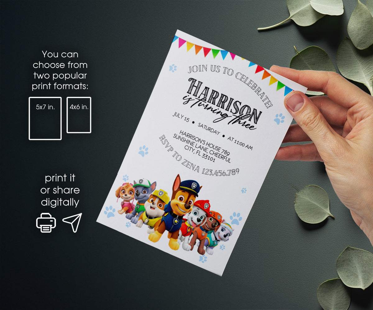 PAW Patrol customizable invitation template | Share or Print | ZE289