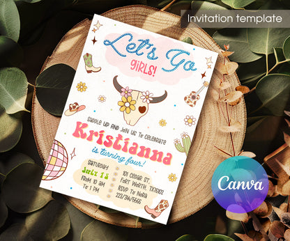 Cowgirl Pink Rodeo customizable invitation template | Share or Print | girl | RD669