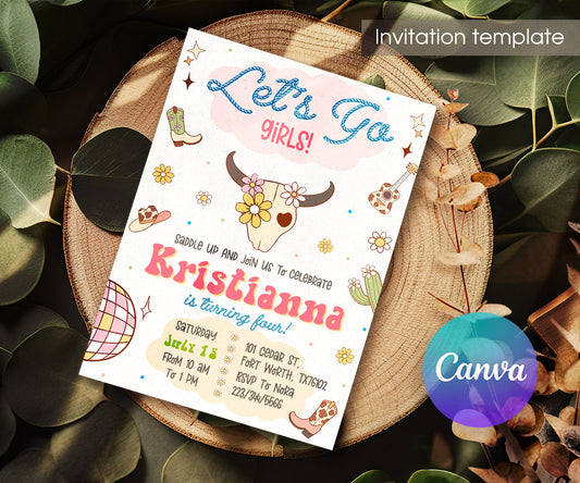 Cowgirl Pink Rodeo customizable invitation template | Share or Print | girl | RD669