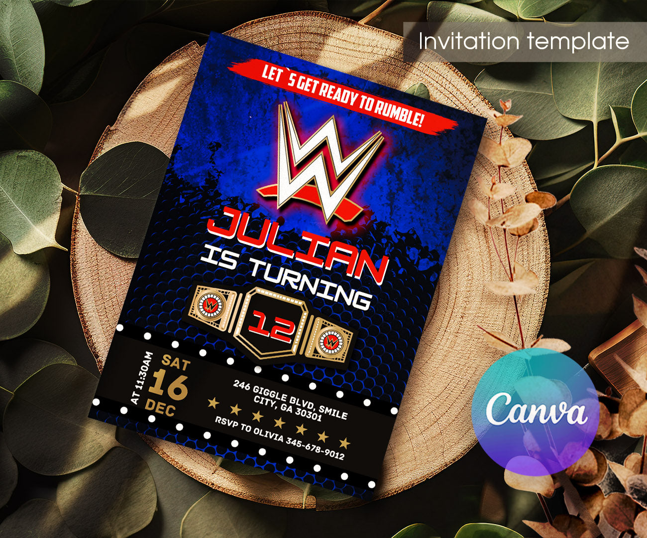 Wrestling WWE WrestleMania customizable invitation template | Share or Print | boy | PK342