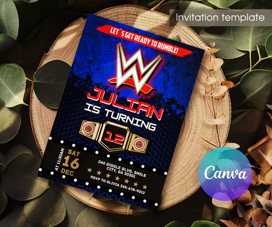 Wrestling WWE WrestleMania customizable invitation template | Share or Print | boy | PK342