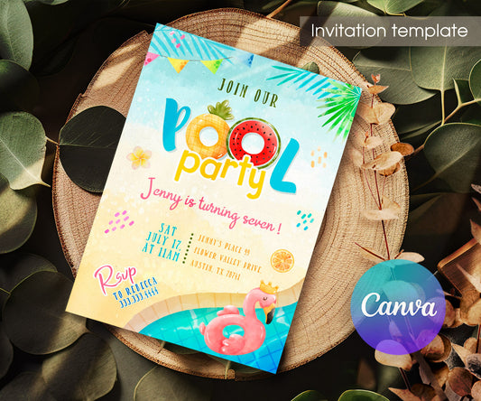Pool Party customizable invitation template | Share or Print | girl | CB921