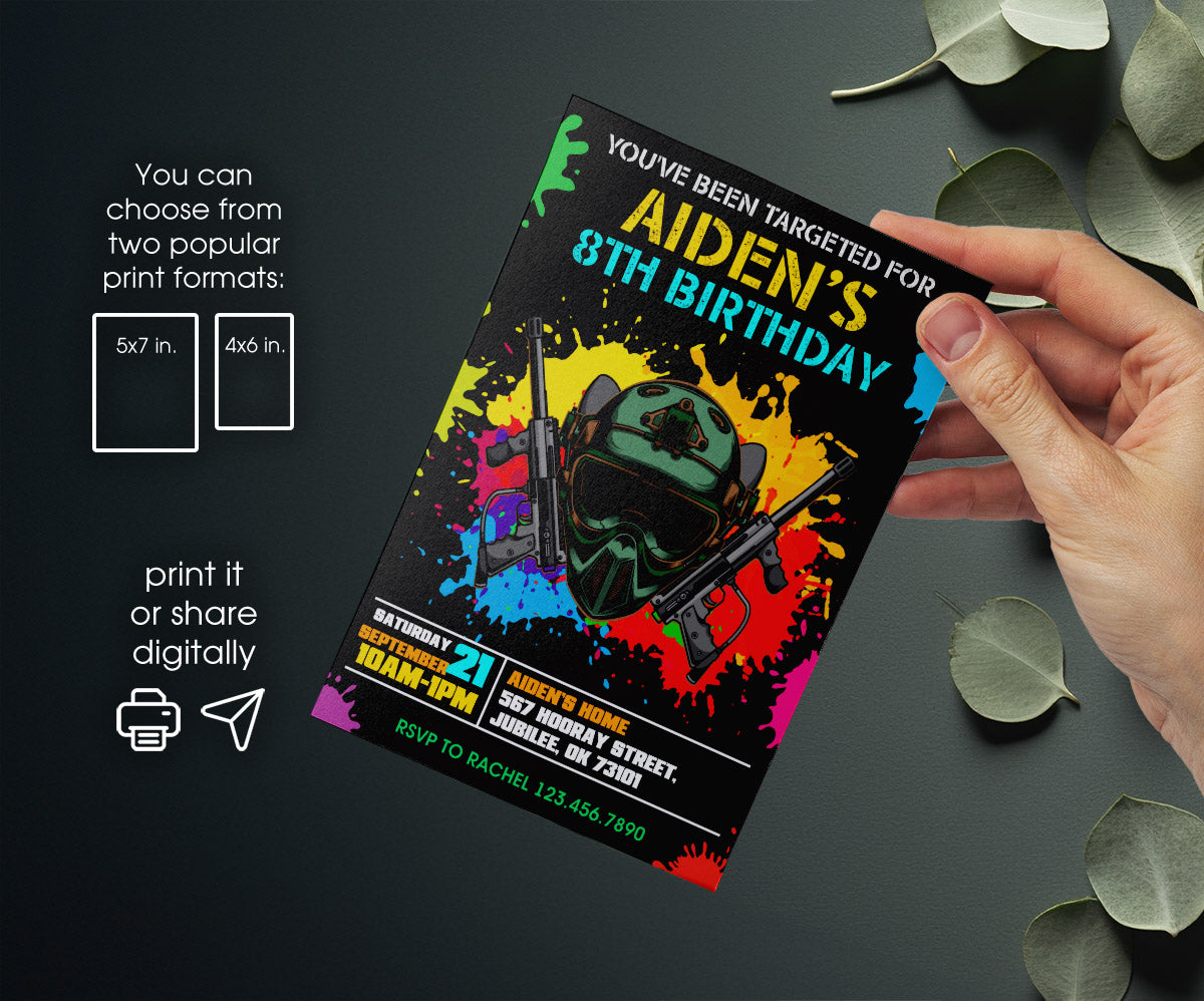 Paintball Airsoft battle customizable invitation template | Share or Print | boy | TH048