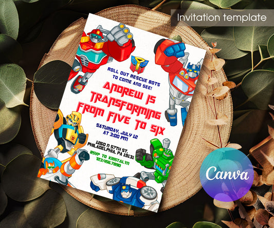 Transformers Rescue Bots customizable invitation template | Share or Print | boy | DA546