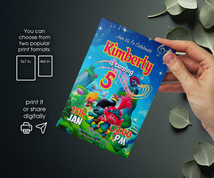 Trolls Poppy customizable invitation template | Share or Print | BW099