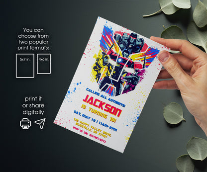 Transformers One Rescue Bots customizable invitation template | Share or Print | boy | EJ011