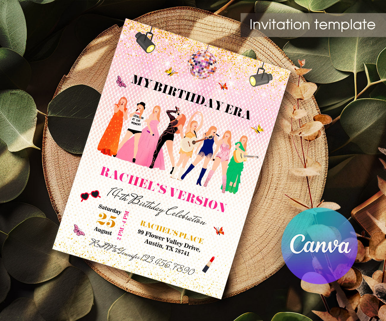 Taylor Swift Eras Tour customizable invitation template | Share or Print | girl | FK092
