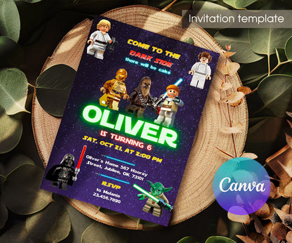 Star Wars Darth Vader Lego Minifigures customizable invitation template | Share or Print | QA477