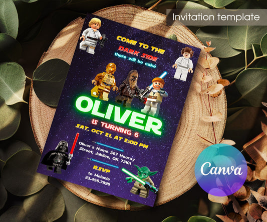 Star Wars Darth Vader Lego Minifigures customizable invitation template | Share or Print | QA477