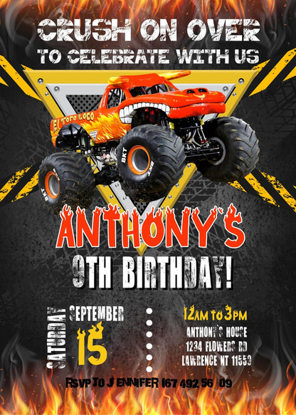 El Toro Loco Monster Jam Truck customizable invitation template | Share or Print | boy | PC306