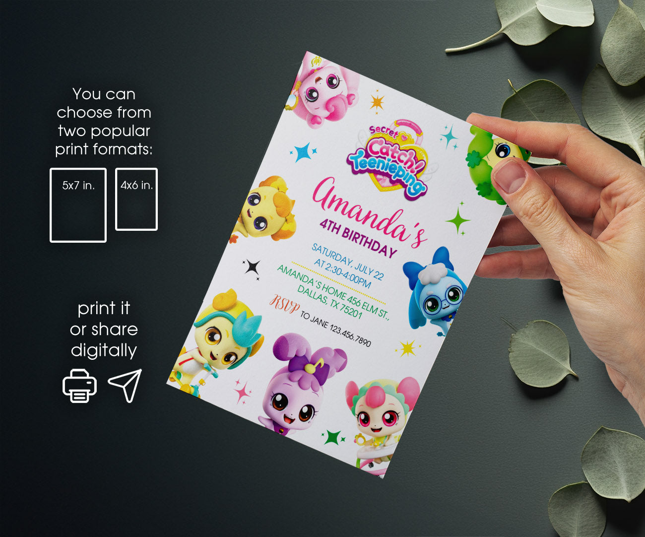 Catch Teenieping customizable invitation template | Share or Print | girl | KY045