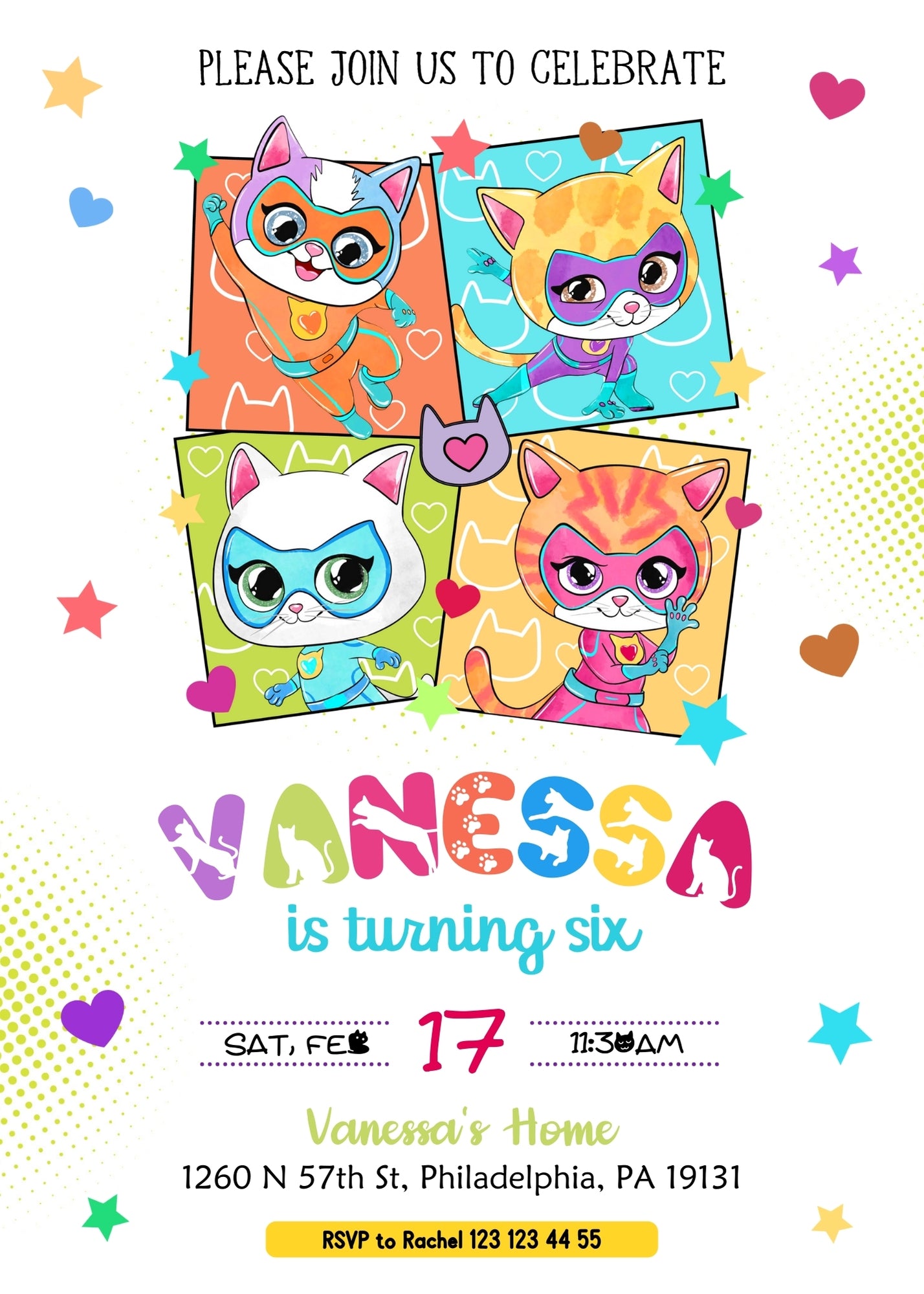 SuperKitties customizable invitation template | Share or Print | AI724