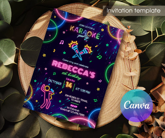 Karaoke Sing Glow customizable invitation template | Share or Print | PY205