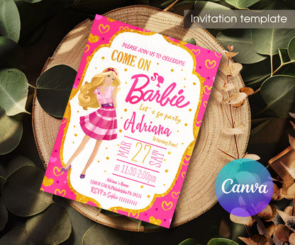 Barbie Pink customizable invitation template | Share or Print | girl | KM796