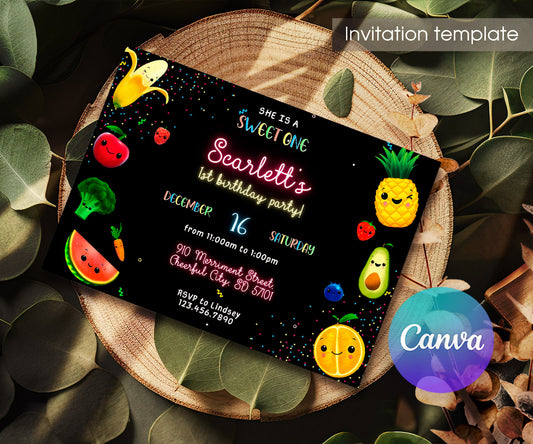 Hey Bear Sensory Dancing Fruits customizable invitation template | Share or Print | SI822