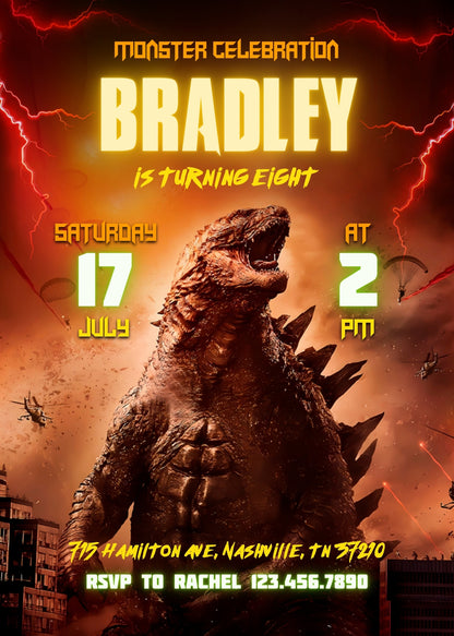 Godzilla and King Kong customizable invitation template | Share or Print | DS432