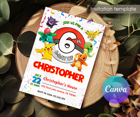 Pokemon Pikachu customizable invitation template | Share or Print | TT998