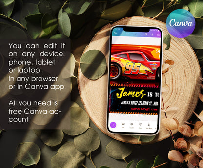Cars Lightning McQueen customizable invitation template | Share or Print | boy | TB080