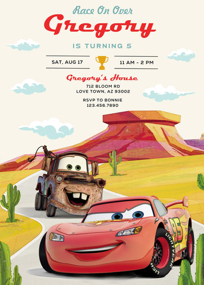 Cars Lightning McQueen customizable invitation template | Share or Print | boy | JN582