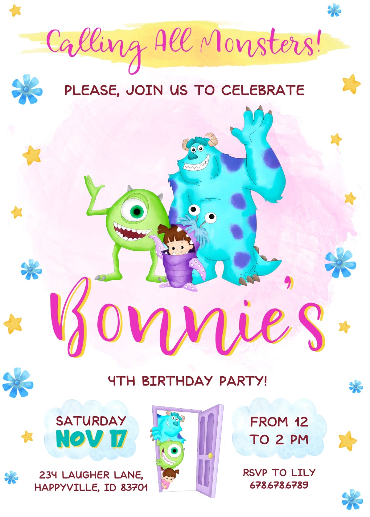 Monsters, Inc. customizable invitation template | Share or Print | CY734