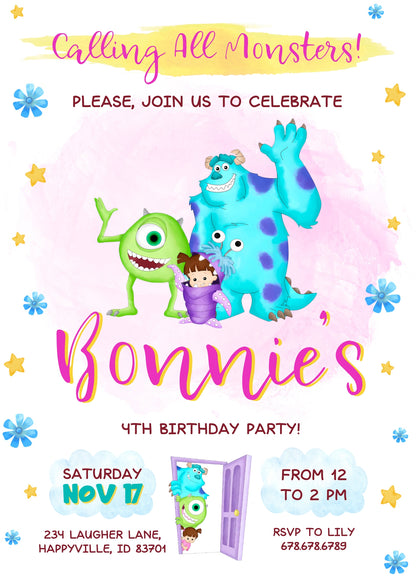 Monsters, Inc. customizable invitation template | Share or Print | CY734