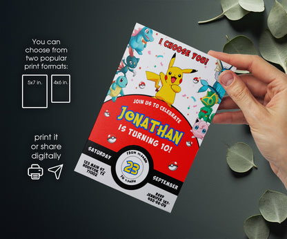 Pokemon Pikachu customizable invitation template | Share or Print | AA334