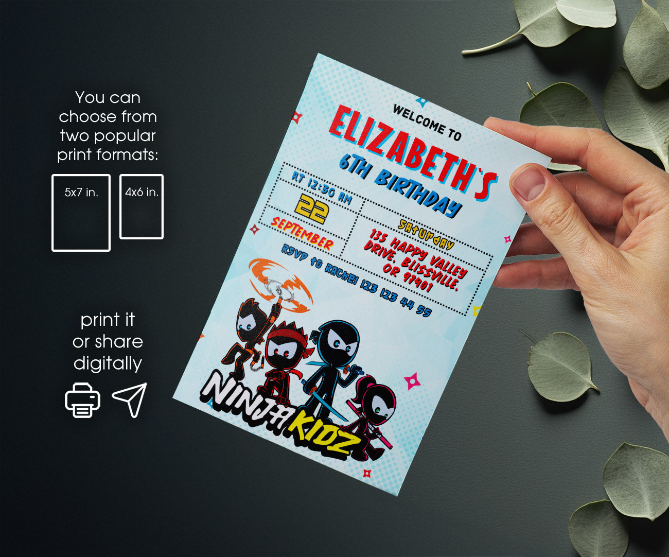 Ninja Kidz TV customizable invitation template | Share or Print | GS016