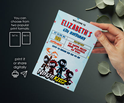 Ninja Kidz TV customizable invitation template | Share or Print | GS016