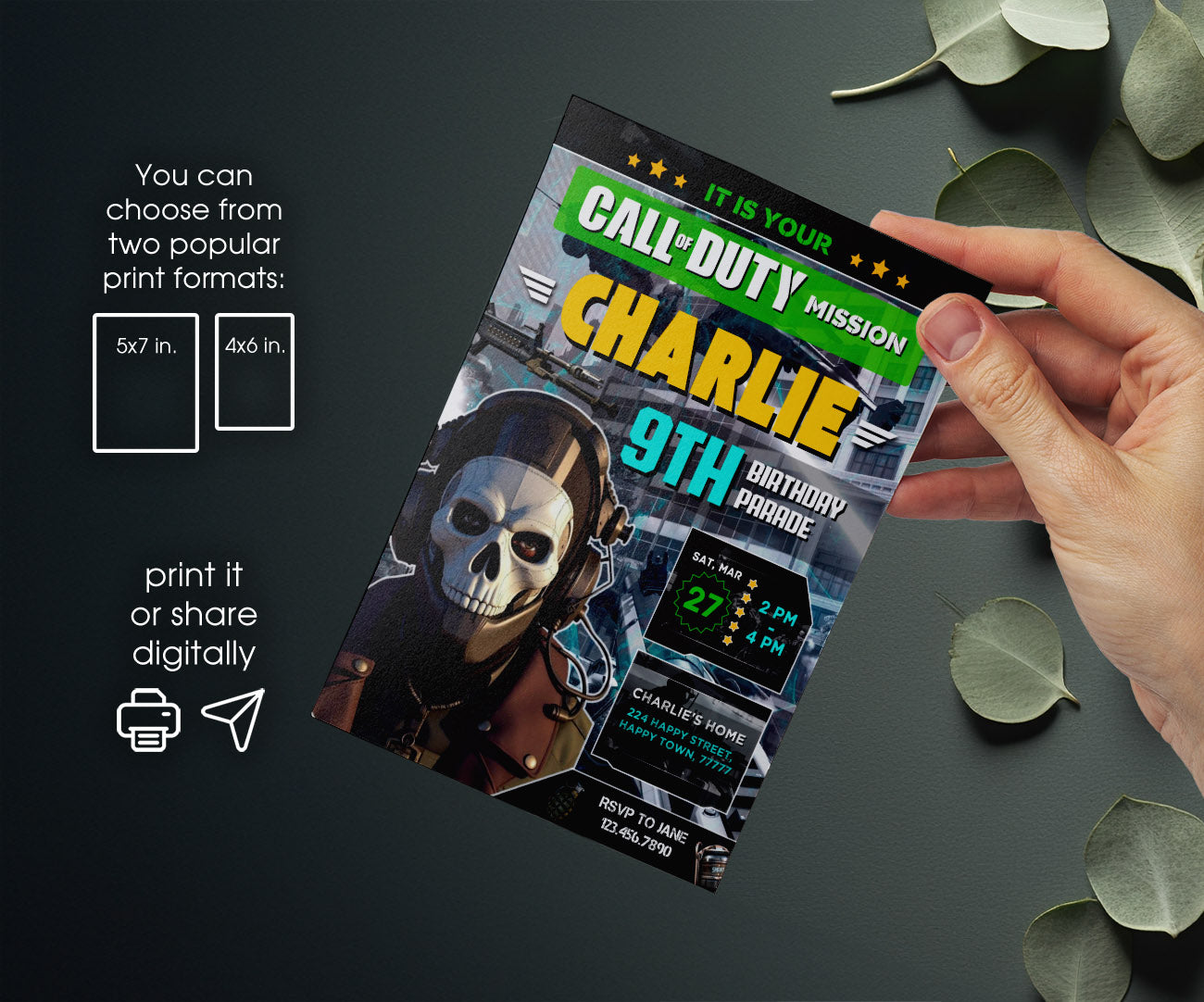 Call of Duty Gamer customizable invitation template | Share or Print | boy | HN415