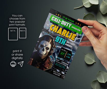Call of Duty Gamer customizable invitation template | Share or Print | boy | HN415